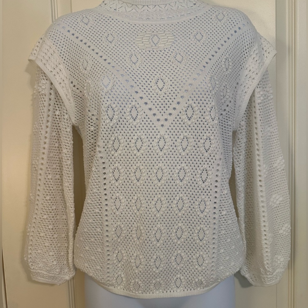 White House Black Market white Pointelle Pullover Size Small - Picture 6 of 13